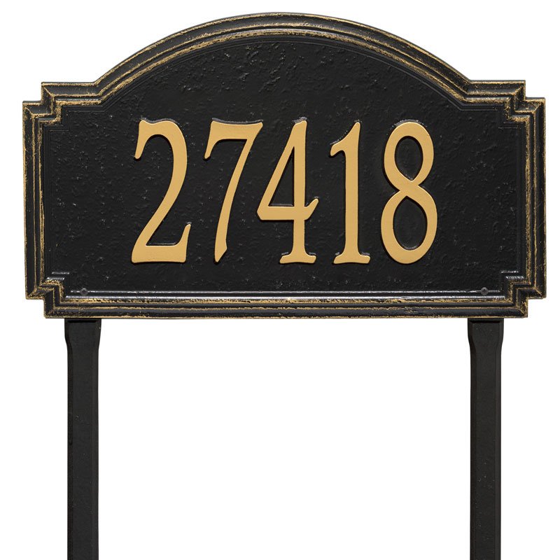 Whitehall Williamsburg Estate Lawn 1-Line Personalized Address Plaque - Black/Gold