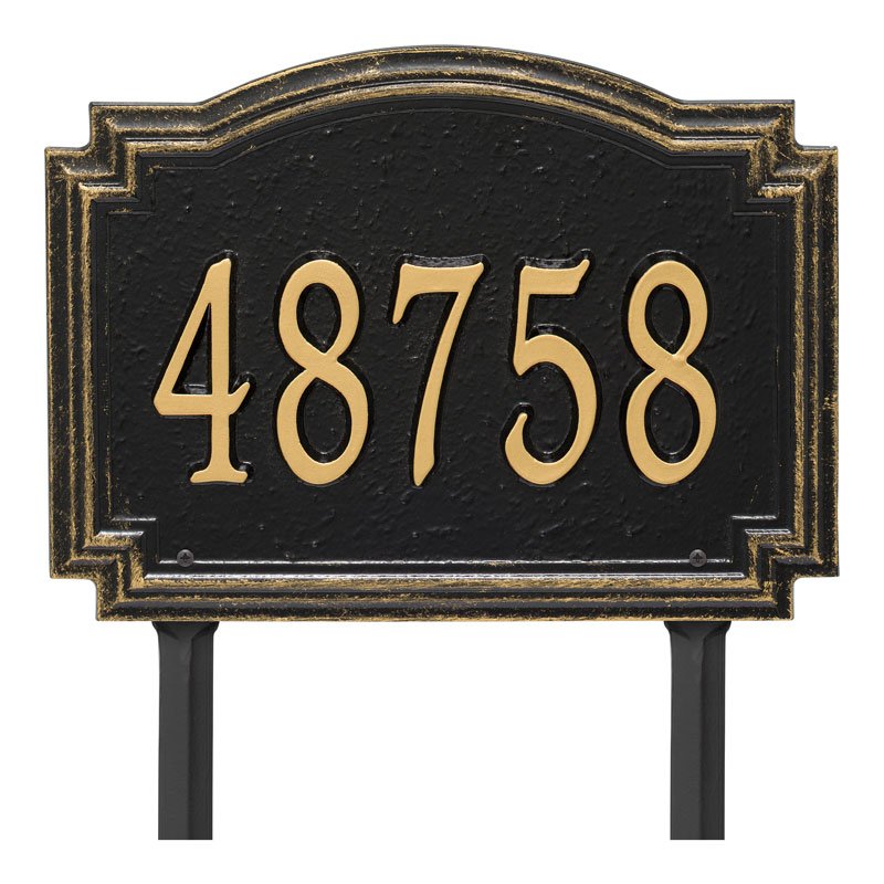 Whitehall Williamsburg Standard Lawn 1-Line Personalized Address Plaque - Black/Gold