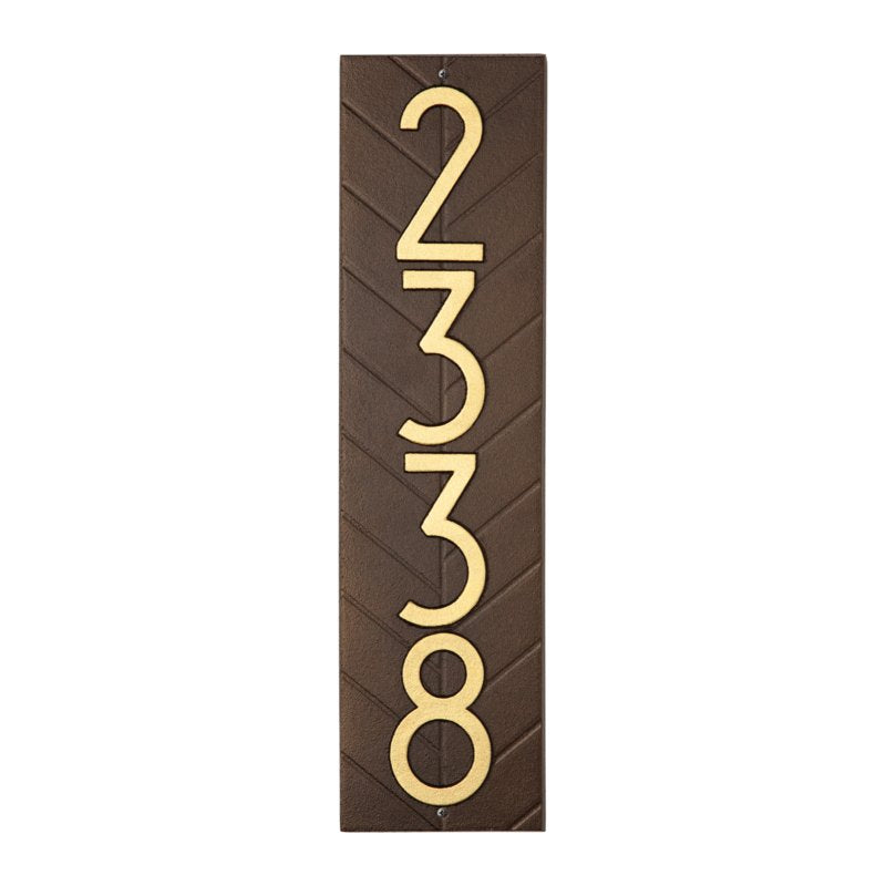 Whitehall Modern Herringbone Vertical Standard Wall 1-Line Personalized Address Plaque - Aged Bronze/Gold