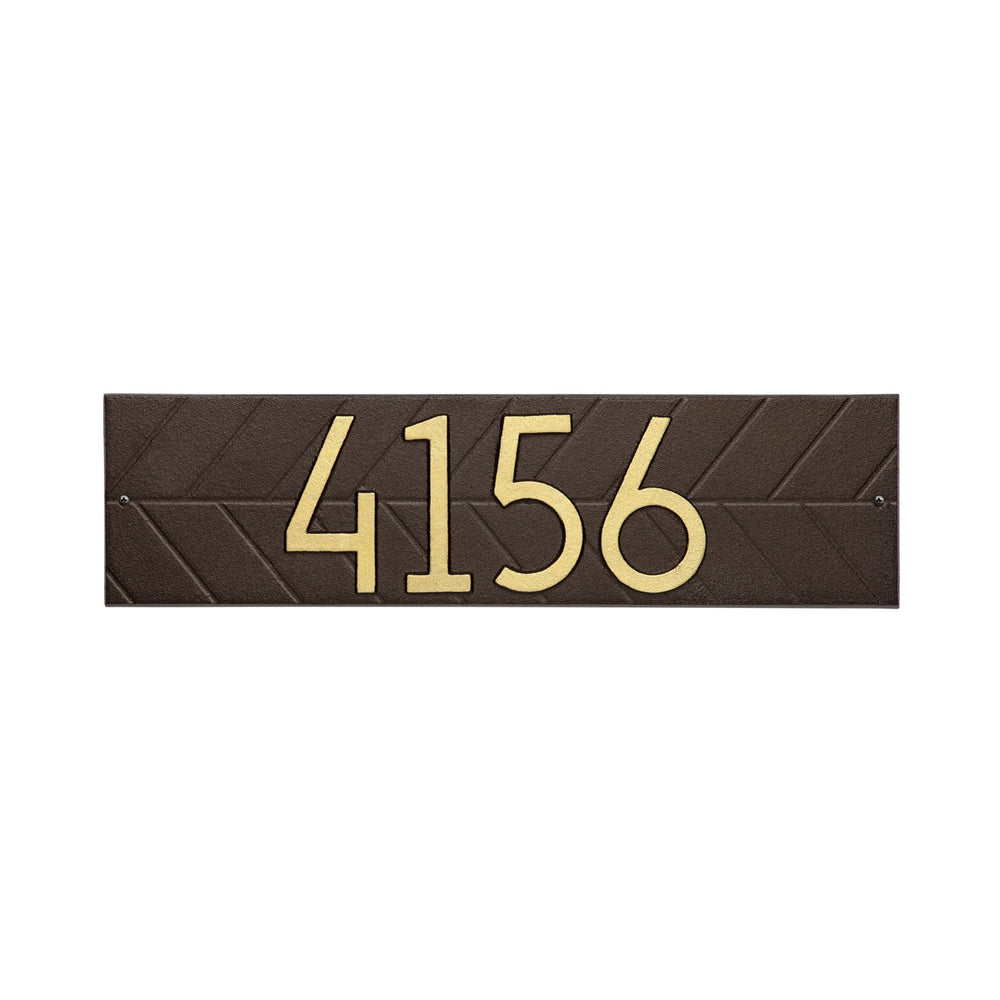 Whitehall Modern Herringbone Horizontal Standard Wall 1-Line Personalized Address Plaque - Aged Bronze/Gold