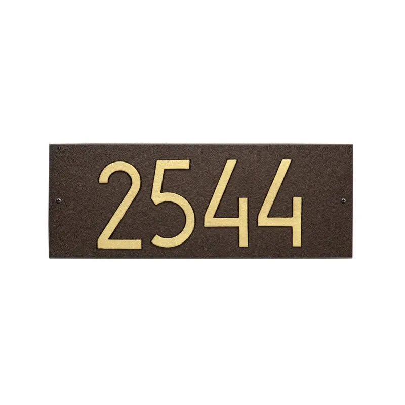 Whitehall Mid-Century Modern Rectangle Standard Wall 1-Line Personalized Address Plaque - Aged Bronze/Gold