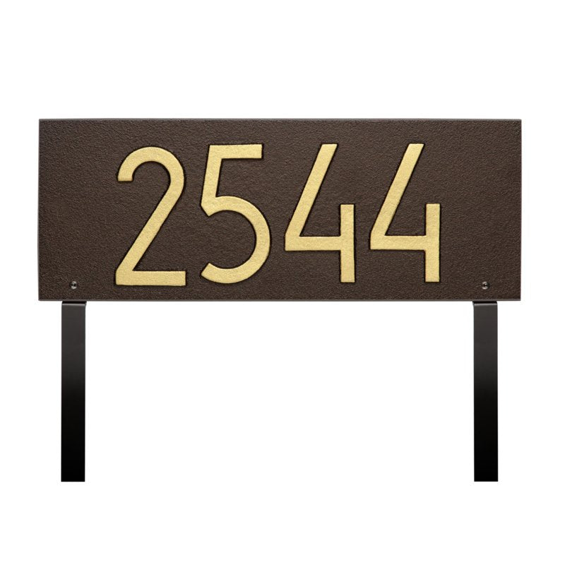 Whitehall Mid-Century Modern Rectangle Standard Lawn 1-Line Personalized Address Plaque - Aged Bronze/Gold