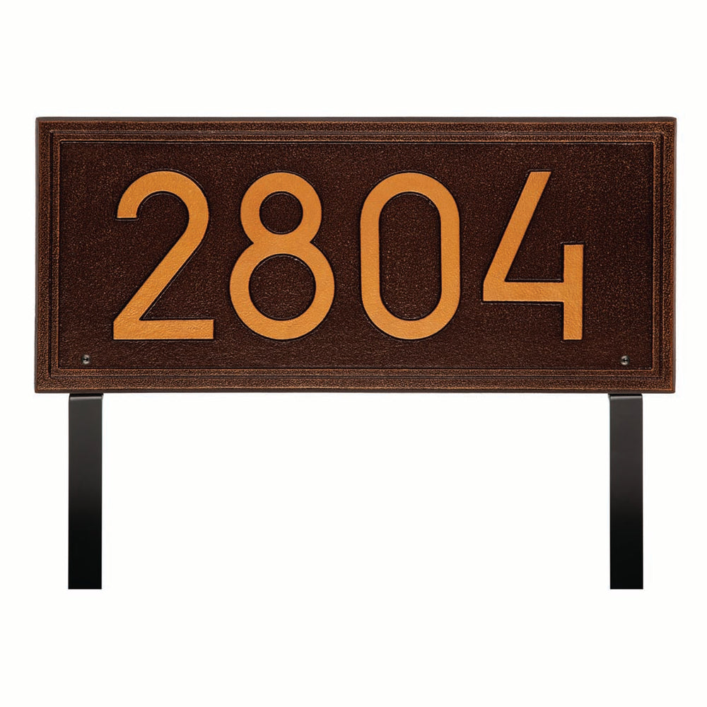 Whitehall Double Line Modern Font Rectangle Estate Lawn 1-Line Personalized Address Plaque - Antique Copper