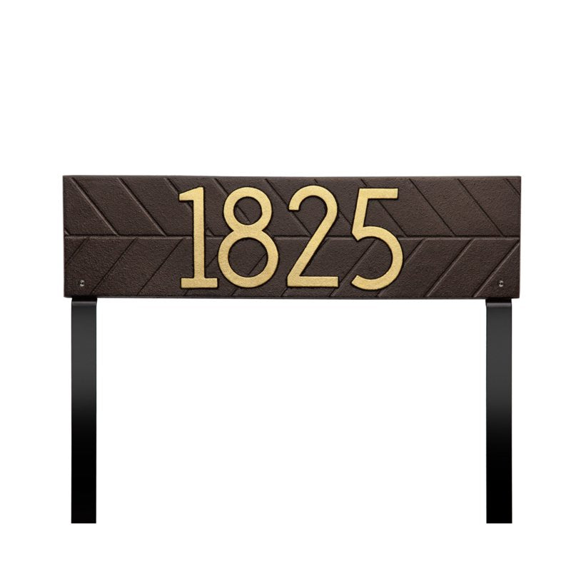 Whitehall Herringbone Horizontal Standard Lawn 1-Line Personalized Address Plaque - Aged Bronze/Gold