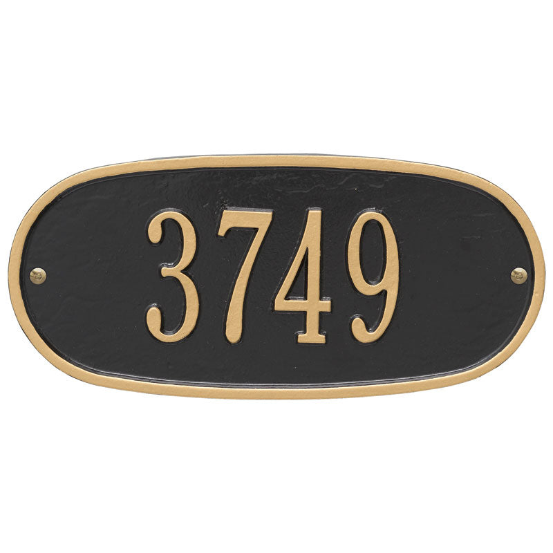 Whitehall Oval Plaque Standard Wall 1-Line Personalized Address Plaque - Black/Gold
