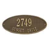 Whitehall Madison Oval Standard Wall 2-Line Personalized Address Plaque - Antique Brass