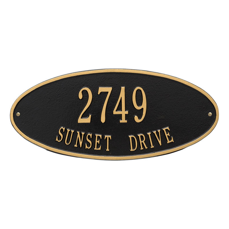 Whitehall Madison Oval Standard Wall 2-Line Personalized Address Plaque - Black/Gold