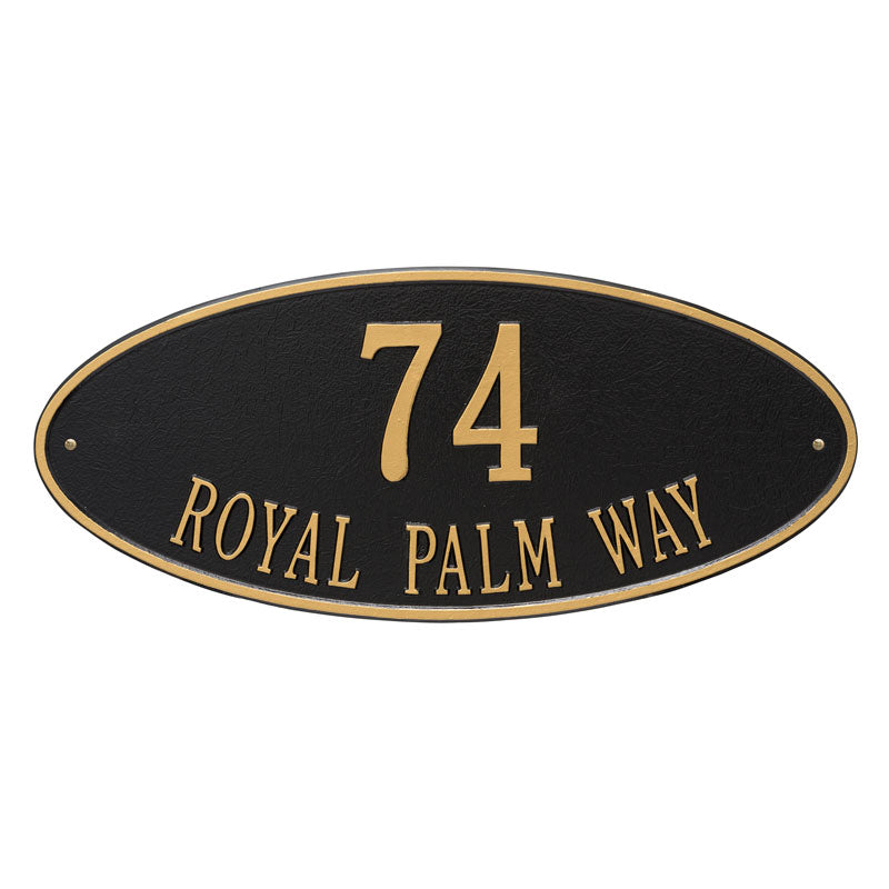 Whitehall Madison Oval Estate Wall 2-Line Personalized Address Plaque - Black/Gold