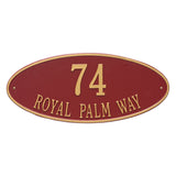Whitehall Madison Oval Estate Wall 2-Line Personalized Address Plaque - Red/Gold