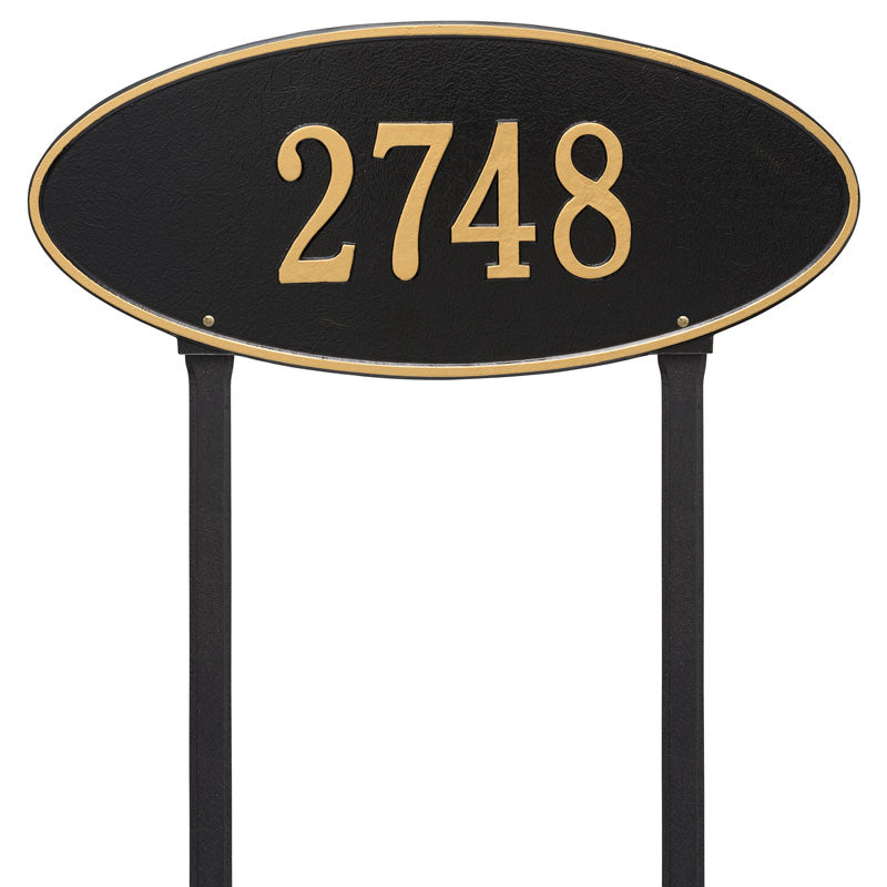 Whitehall Madison Oval Estate Lawn 1-Line Personalized Address Plaque - Black/Gold