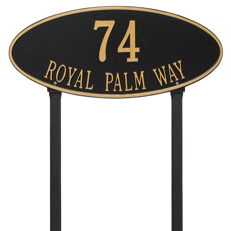 Whitehall Madison Oval Estate Lawn 2-Line Personalized Address Plaque - Black/Gold