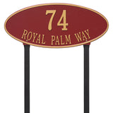Whitehall Madison Oval Estate Lawn 2-Line Personalized Address Plaque - Red/Gold