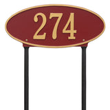Whitehall Madison Oval Standard Lawn 1-Line Personalized Address Plaque - Red/Gold