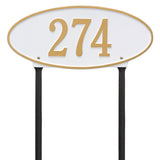 Whitehall Madison Oval Standard Lawn 1-Line Personalized Address Plaque - White/Gold