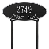 Whitehall Madison Oval Standard Lawn 2-Line Personalized Address Plaque - Black/Silver