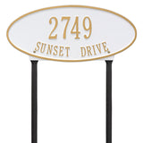 Whitehall Madison Oval Standard Lawn 2-Line Personalized Address Plaque - White/Gold