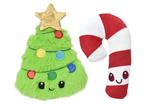 King Wholesale Multipet Holiday Minipet Candy Cane and Tree Pet Toy, 5", 2-Pack