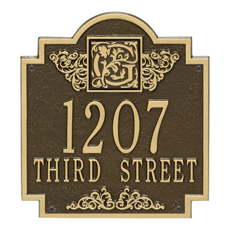 Whitehall Monogram Standard Wall 2-Line Personalized Plaque - Antique Brass