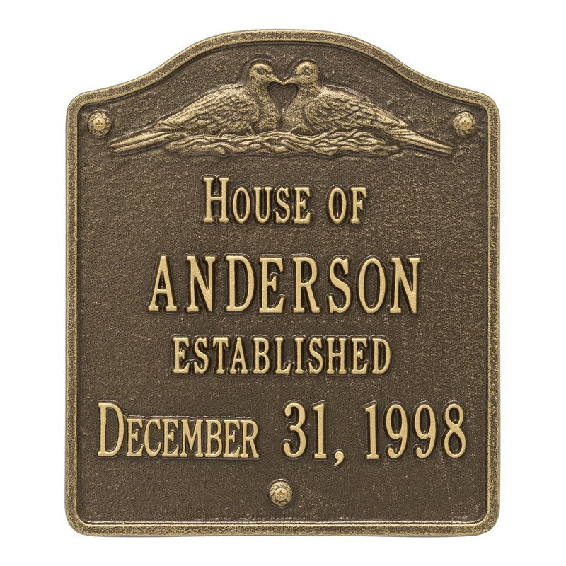Whitehall Wedding Plaque Standard Wall 2-Line Personalized Plaque - Antique Brass