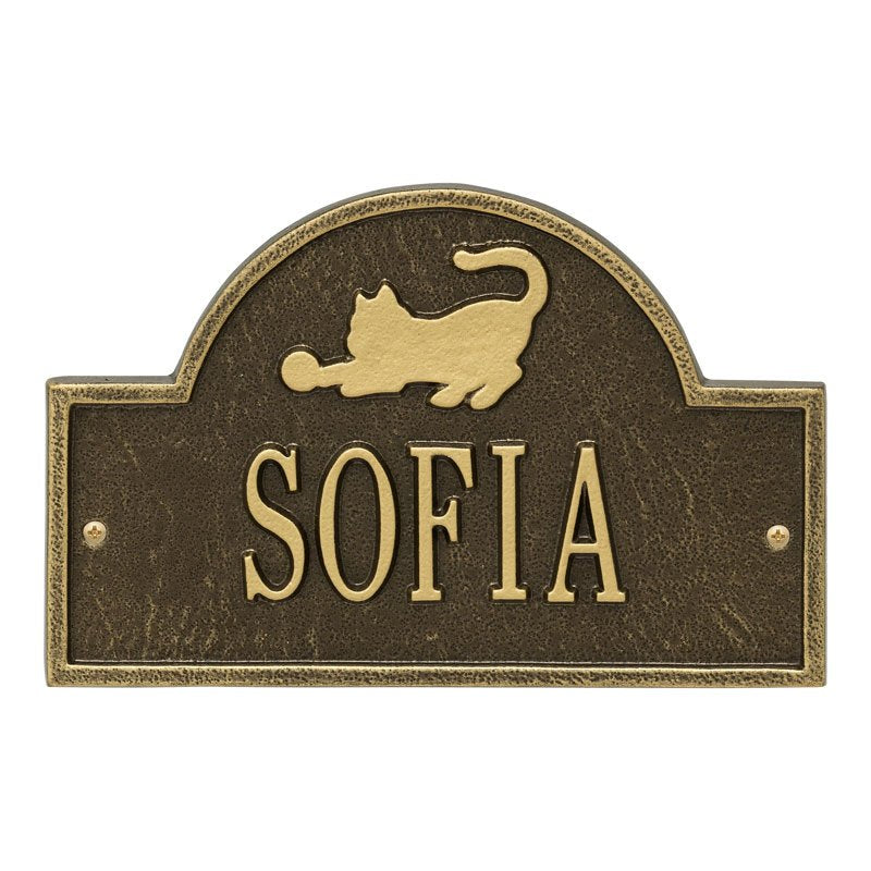 Whitehall Cat Arch Mini 1-Line Wall Personalized Plaque - Antique Brass