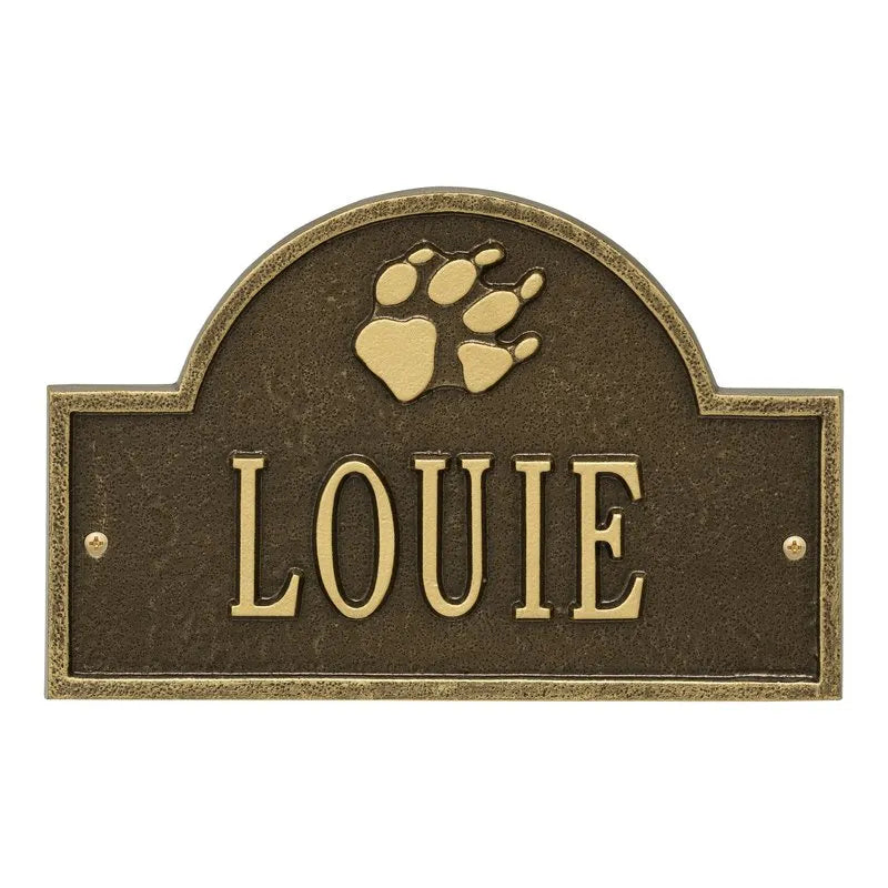 Whitehall Dog Paw Arch Mini 1-Line Wall Personalized Plaque - Antique Brass