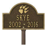 Whitehall Dog Paw Arch Mini 2-Line Lawn Personalized Plaque - Antique Brass