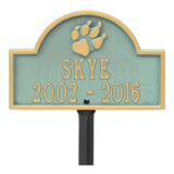 Whitehall Dog Paw Arch Mini 2-Line Lawn Personalized Plaque - Bronze Verdigris