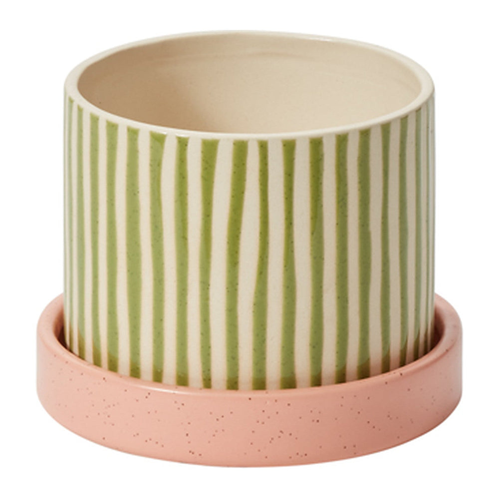 Melancia with Saucer Hand-Painted Speckled Pots By Accent Decor