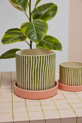 Melancia with Saucer Hand-Painted Speckled Pots By Accent Decor