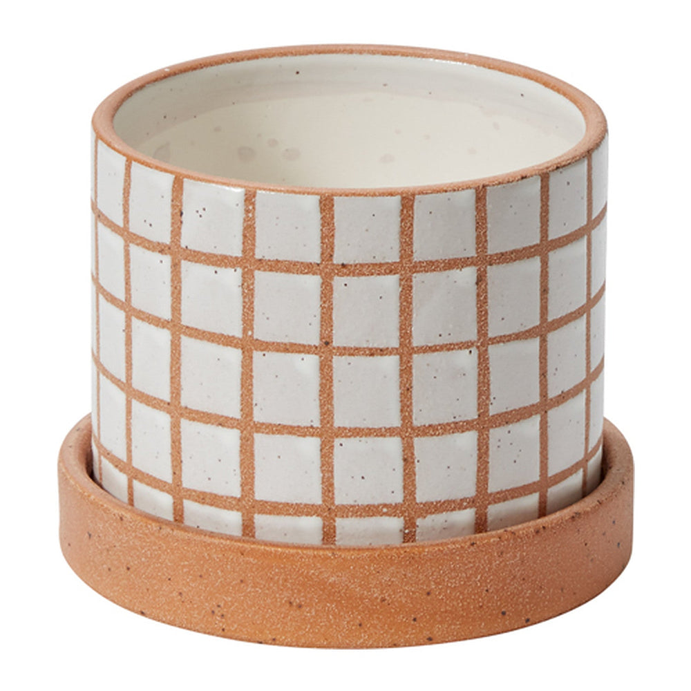 Gridline with Saucer Speckled Textured Pots By Accent Decor