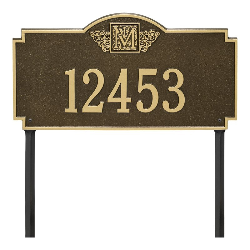 Whitehall Monogram Estate Lawn 1-Line Personalized Plaque - Antique Brass
