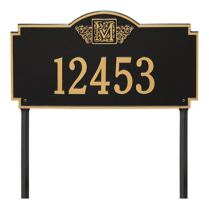 Whitehall Monogram Estate Lawn 1-Line Personalized Plaque - Black/Gold