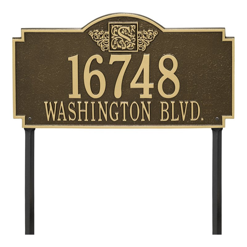 Whitehall Monogram Estate Lawn 2-Line Personalized Plaque - Antique Brass