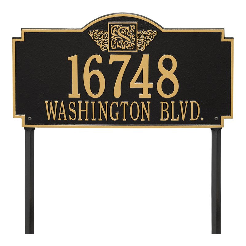 Whitehall Monogram Estate Lawn 2-Line Personalized Plaque - Black/Gold