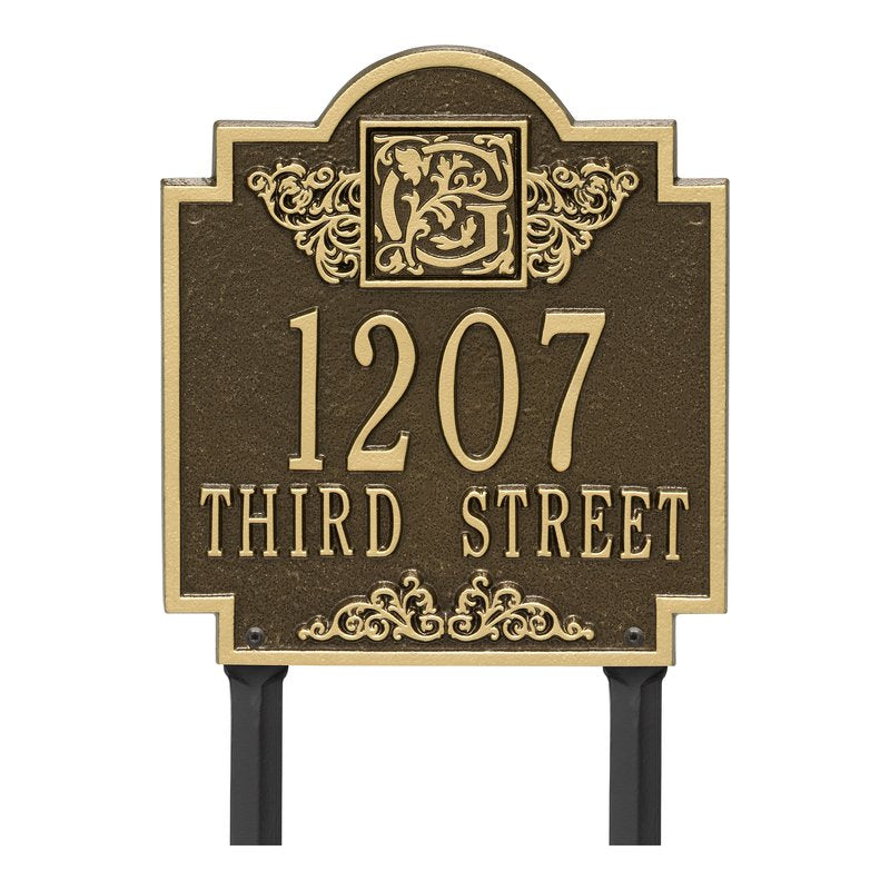 Whitehall Monogram Standard Lawn 2-Line Personalized Plaque - Antique Brass