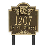 Whitehall Monogram Standard Lawn 2-Line Personalized Plaque - Antique Brass