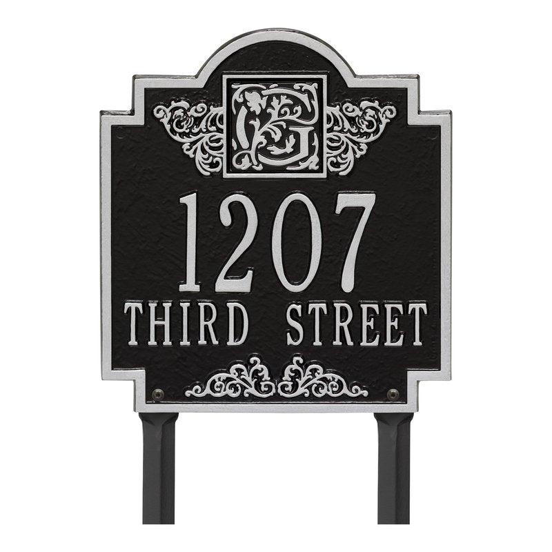 Whitehall Monogram Standard Lawn 2-Line Personalized Plaque - Black/Silver