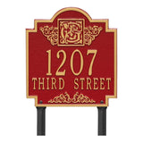 Whitehall Monogram Standard Lawn 2-Line Personalized Plaque - Red/Gold