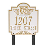 Whitehall Monogram Standard Lawn 2-Line Personalized Plaque - White/Gold