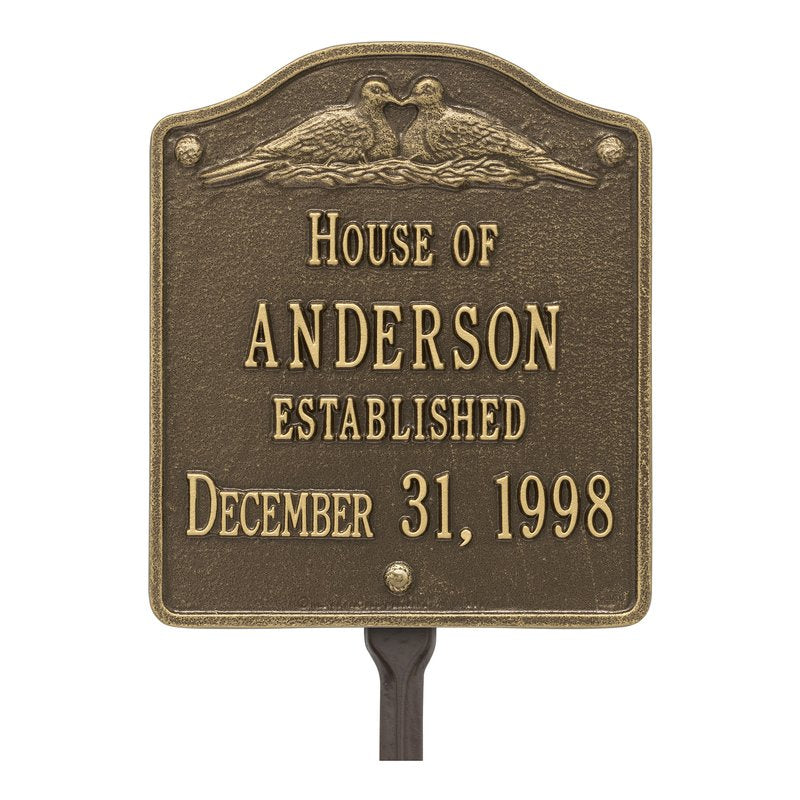 Whitehall Wedding Plaque Standard Lawn 2-Line Personalized Plaque - Antique Brass