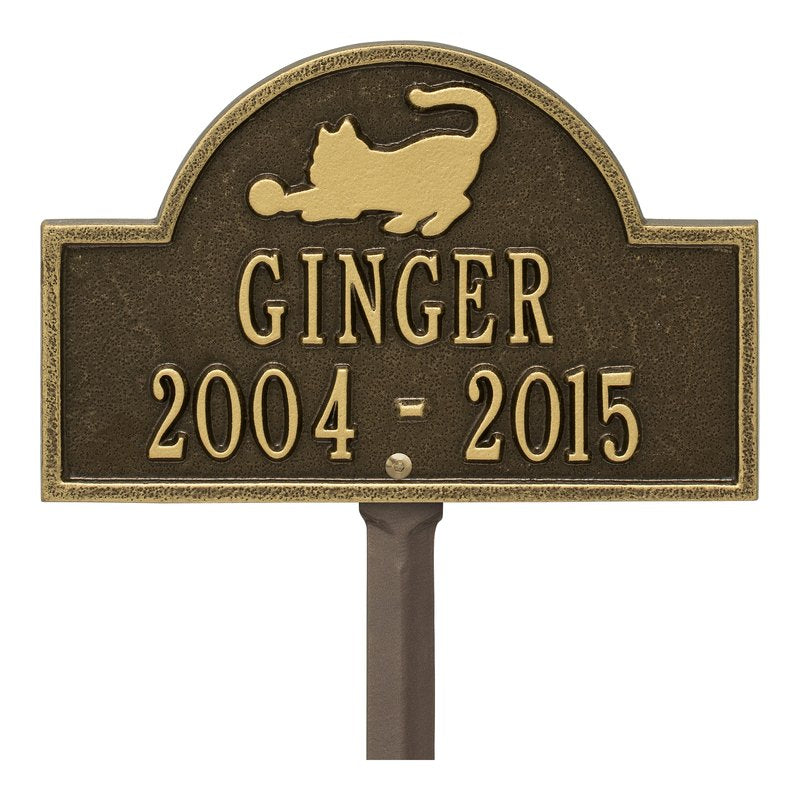 Whitehall Cat Arch Mini 2-Line Lawn Personalized Plaque - Antique Brass