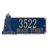 Whitehall Lighthouse Rectangle 2-Line Personalized Address Plaque - Blue/Gold