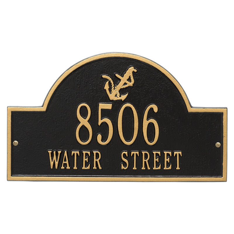 Whitehall Anchor Arch 2-Line Personalized Address Plaque - Black/Gold