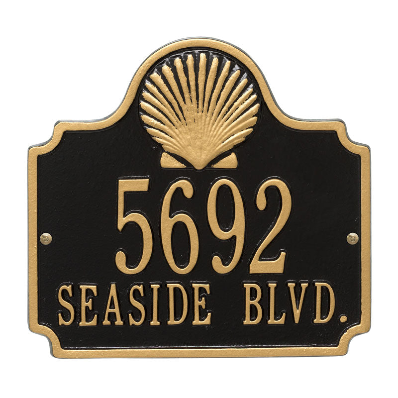 Whitehall Conch 2-Line Personalized Address Plaque - Black/Gold