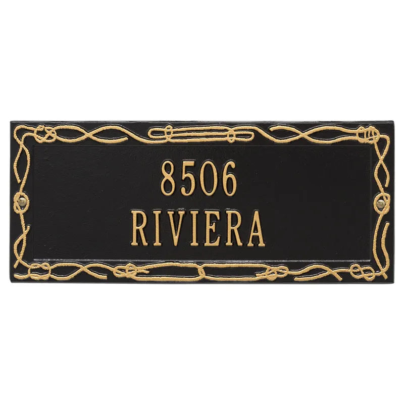 Whitehall Sailor's Knot 2-Line Personalized Address Plaque - Black/Gold