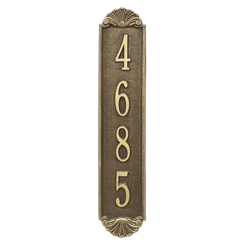 Whitehall Shell Vertical Wall 1-Line Personalized Address Plaque - Antique Brass