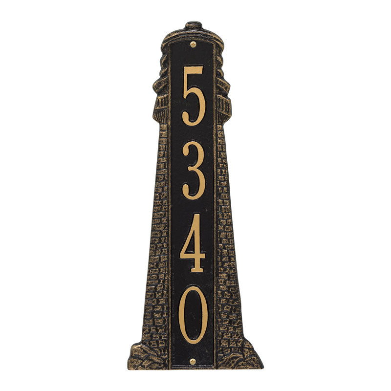 Whitehall Lighthouse Vertical Grande 1-Line Personalized Address Plaque - Black/Gold