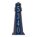 Whitehall Lighthouse Vertical Grande 1-Line Personalized Address Plaque - Dark Blue/Gold