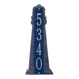 Whitehall Lighthouse Vertical Grande 1-Line Personalized Address Plaque - Dark Blue/Silver