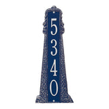 Whitehall Lighthouse Vertical Grande 1-Line Personalized Address Plaque - Dark Blue/White